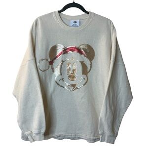 Walt Disney World Crewneck Sweater Metallic Sequin Mickey Mouse Christmas Sz L